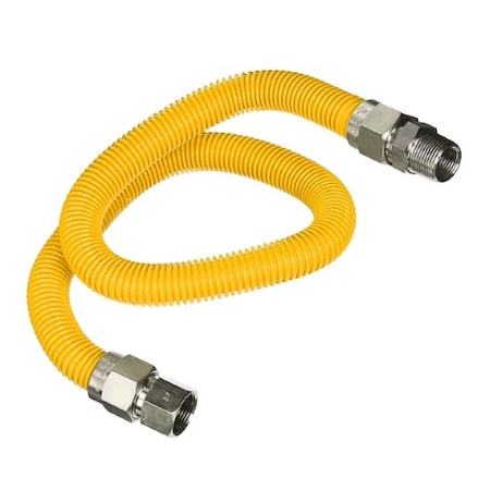 Flextron Gas Line Hose 5/8'' O.D.x72'' Len 3/4" FIPxMIP Fittings Yellow Coated Stainless Steel Flexible FTGC-YC12-72P